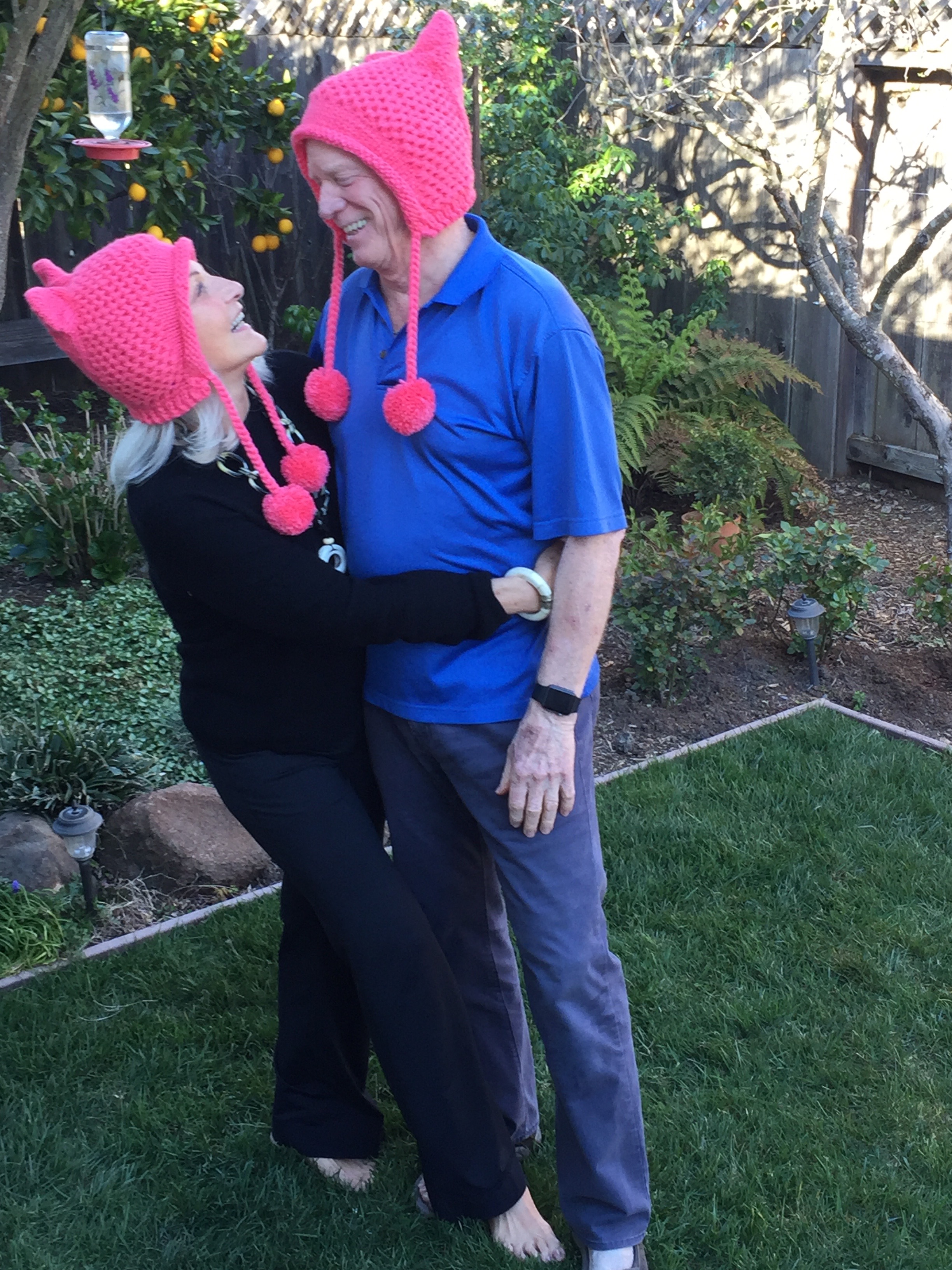 Nancy and I checking out our Pink Pussy hats, early 2017
