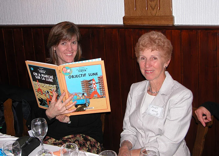 My daughter Diana and my sister Janet showing off one of the Tintin books just gifted to me at a family gathering in Alsace, France. Circa 2005.