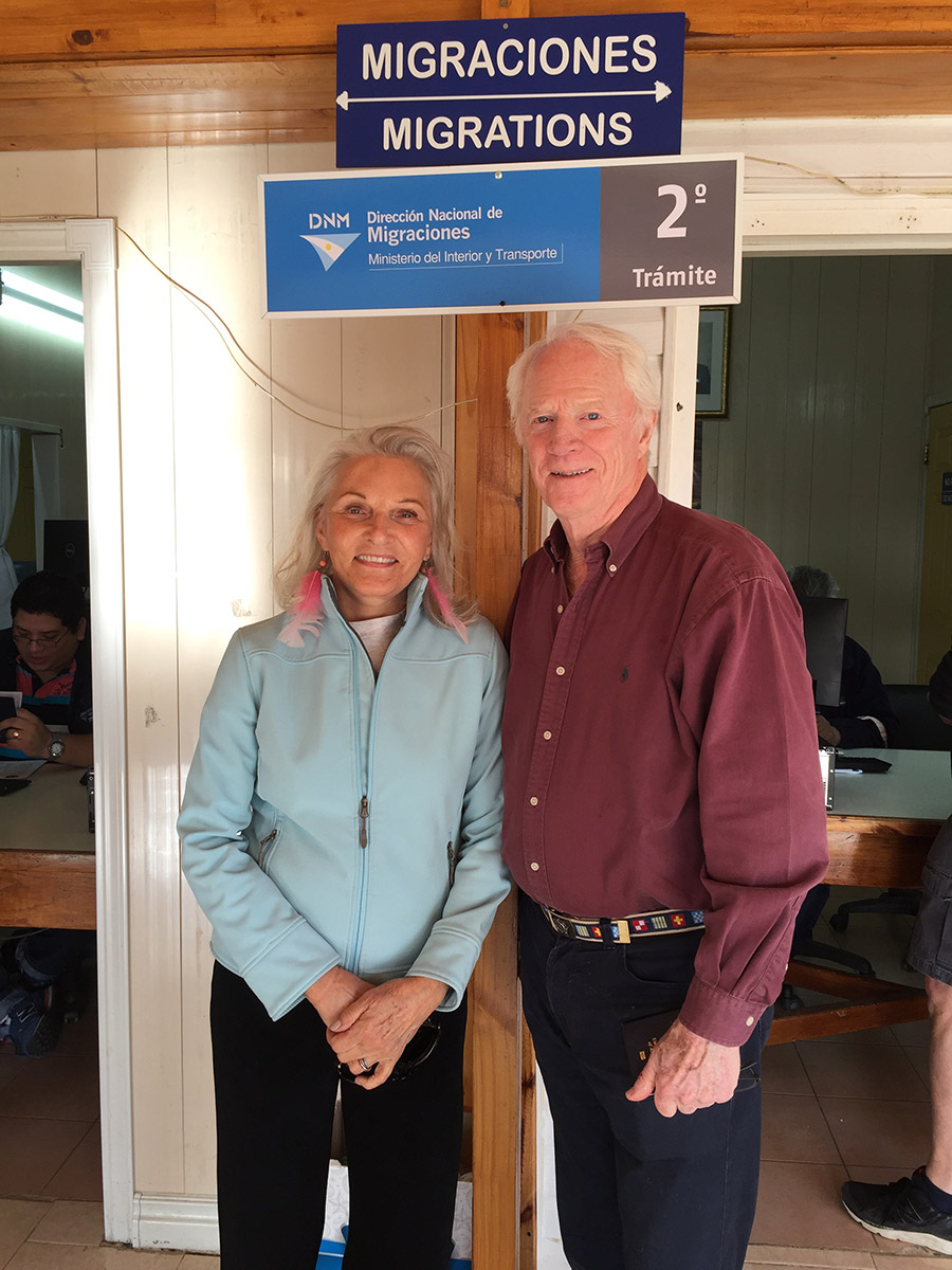 Nancy and I crossing the border from Chile to Argentina on our Patagonia trip, Mar 2017