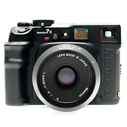 Mamiya 7II Rangefinder Medium format (6x7) film camera Comes with: 80mm f4.5 lens Also available: 43mm f4.5, 50mm f4.5, 65mm f4, 80mm f4.5, framing finder for 43 & 50 lenses