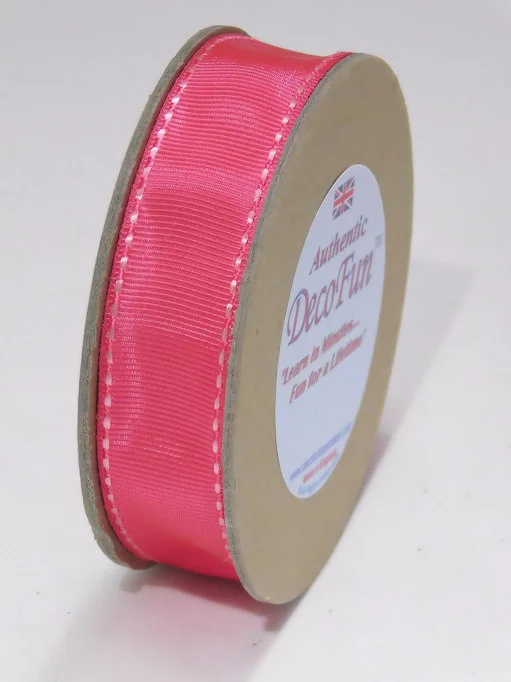 Hot Pink & Pink Ribbon, Woven Stitched Edge Grosgrain Ribbon, Nature's Own brand, Made in England 1 inch width (25 mm) 15 ft roll.jpg
