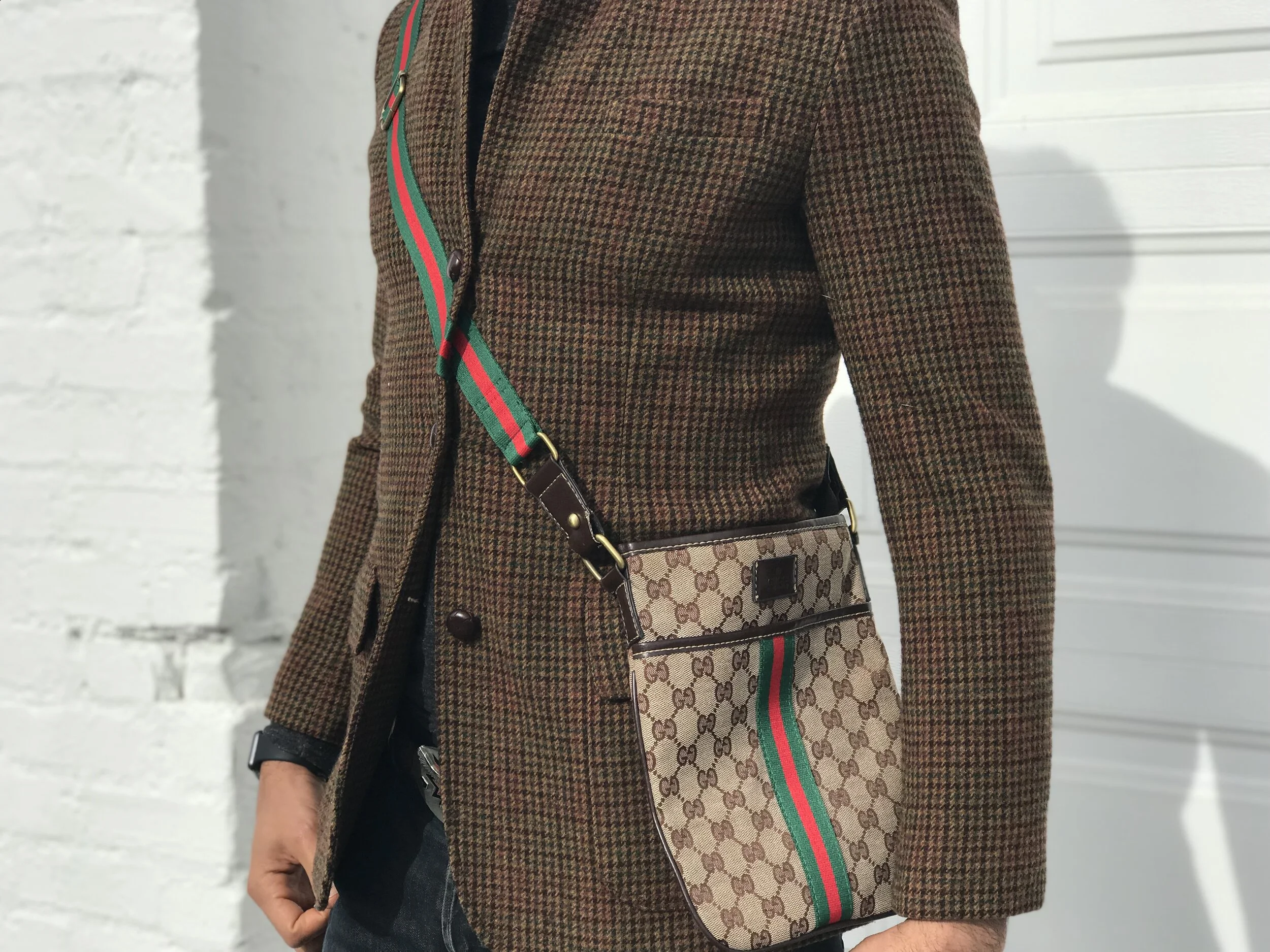 DapperLoveSoul upcycled tweed blazer with attached cross-body bag