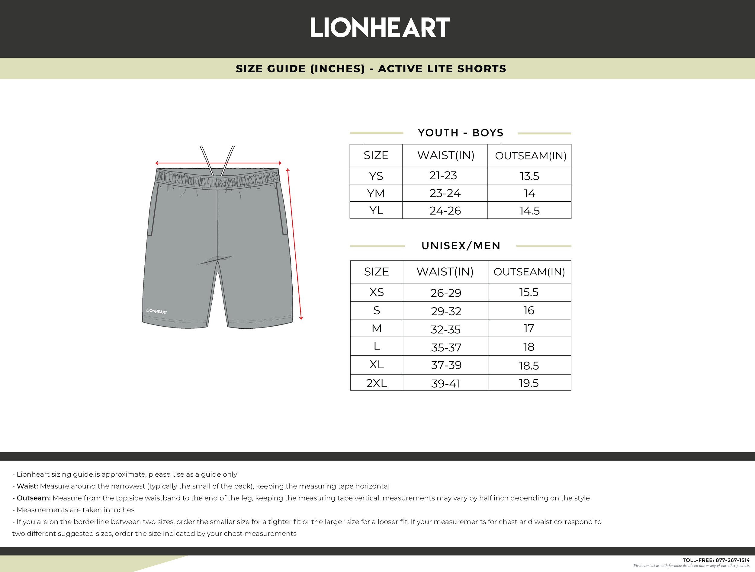 2024 - Lionheart - Size Chart - Active Lite Shorts.png