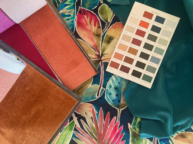 A selection of fabric and paint swatches