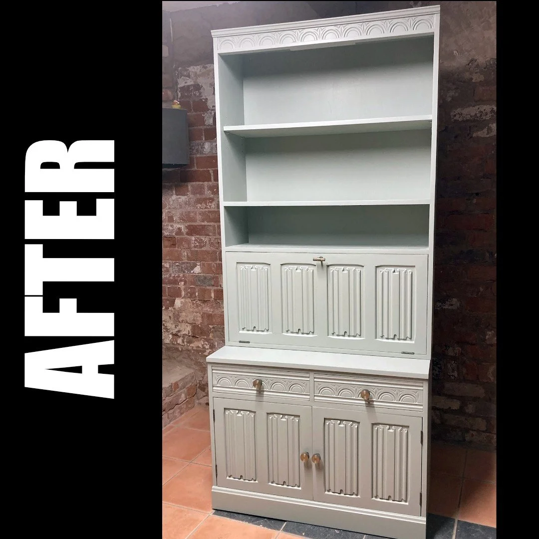 A new lease of life after years in the garage!

Rather than buy new, my client wanted to rescue and repurpose this solid drinks cabinet into a computer desk.

They came to the right place 👍🏻

With a clear idea for the colour scheme, they chose Farr