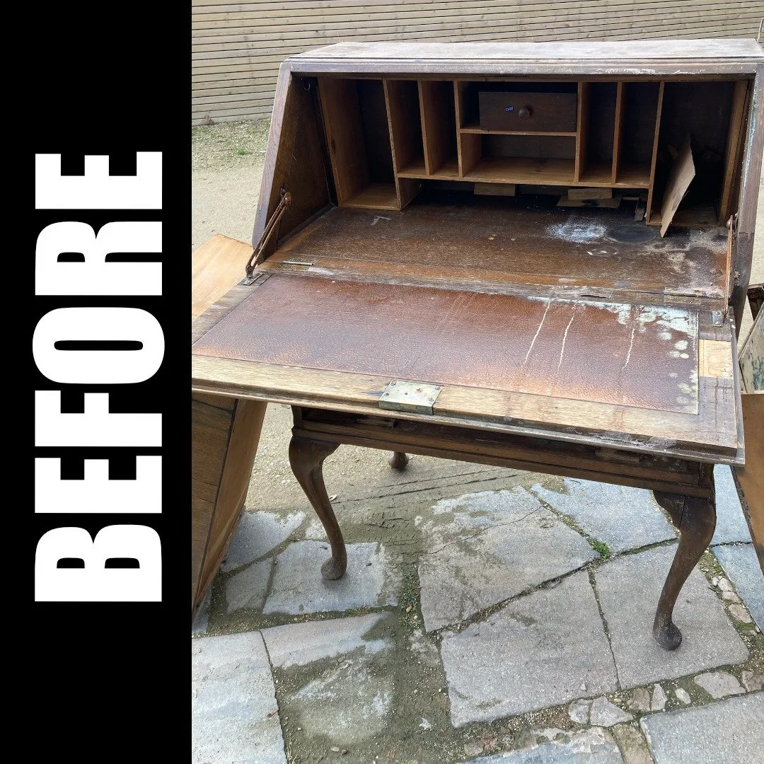 So many people would have taken one look at this and sent it to the tip. I'm really glad this one was saved.

Yes, there was a lot of water damage, legs falling off, broken handles, peeling veneer, and brackets rusted shut. But with some Odd Thing lo