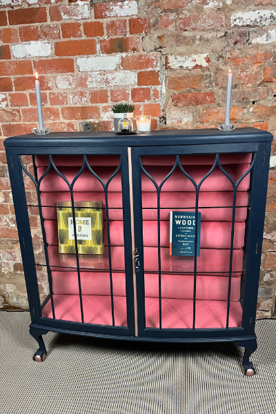 Antique display cabinet | Gin/cocktail cabinet | Midnight Blue | Velvet