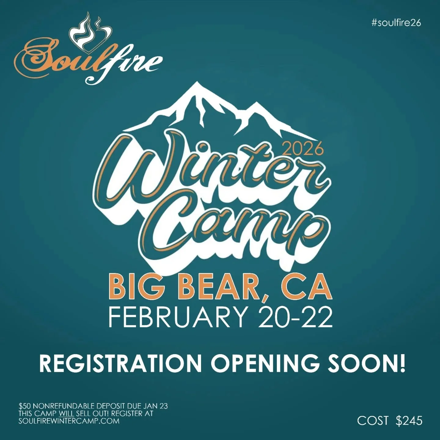 It's going down Feb 20-22, 2026! REGISTRATION OPENS SOON! 

#soulfire2026
#soulfirewintercamp 
#wintercamp