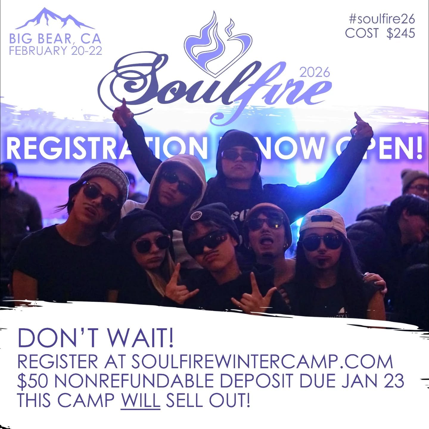 Campers! Soulfire Winter Camp 2026 registration is now OPEN!! GO DO IT!

Head over to soulfirewintercamp.com!

#soulfire2026 #soulfire26