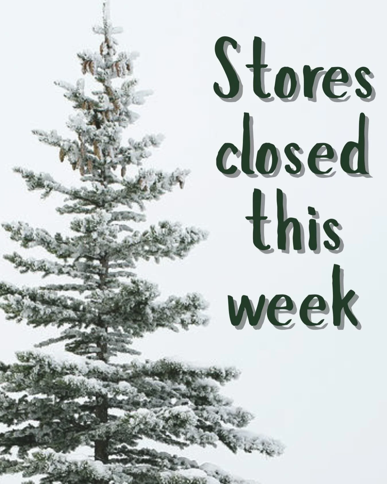 Due to the snow and current conditions, our stores will be closed for the rest of the week! 

We&rsquo;re hoping to be back up and running next week &amp; will keep everyone posted. Stay tuned and stay warm 🤍