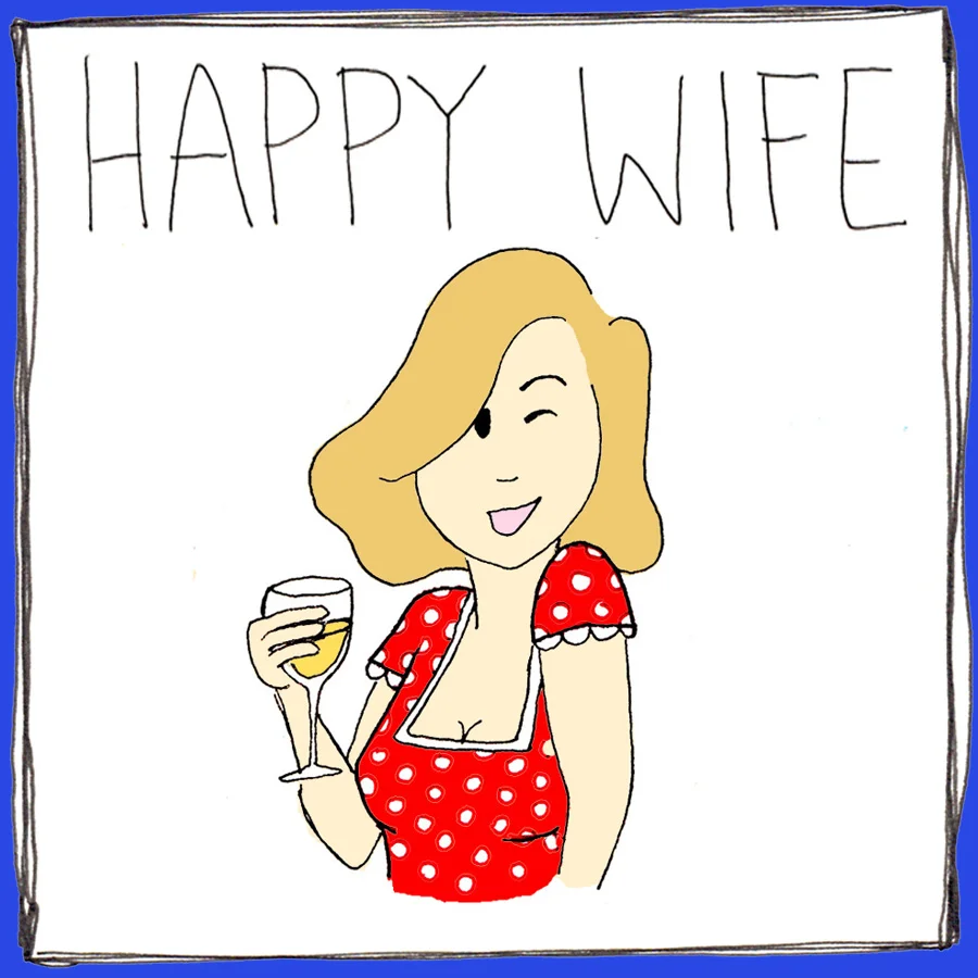 Happy Wife White Label: Blonde with white wine glass