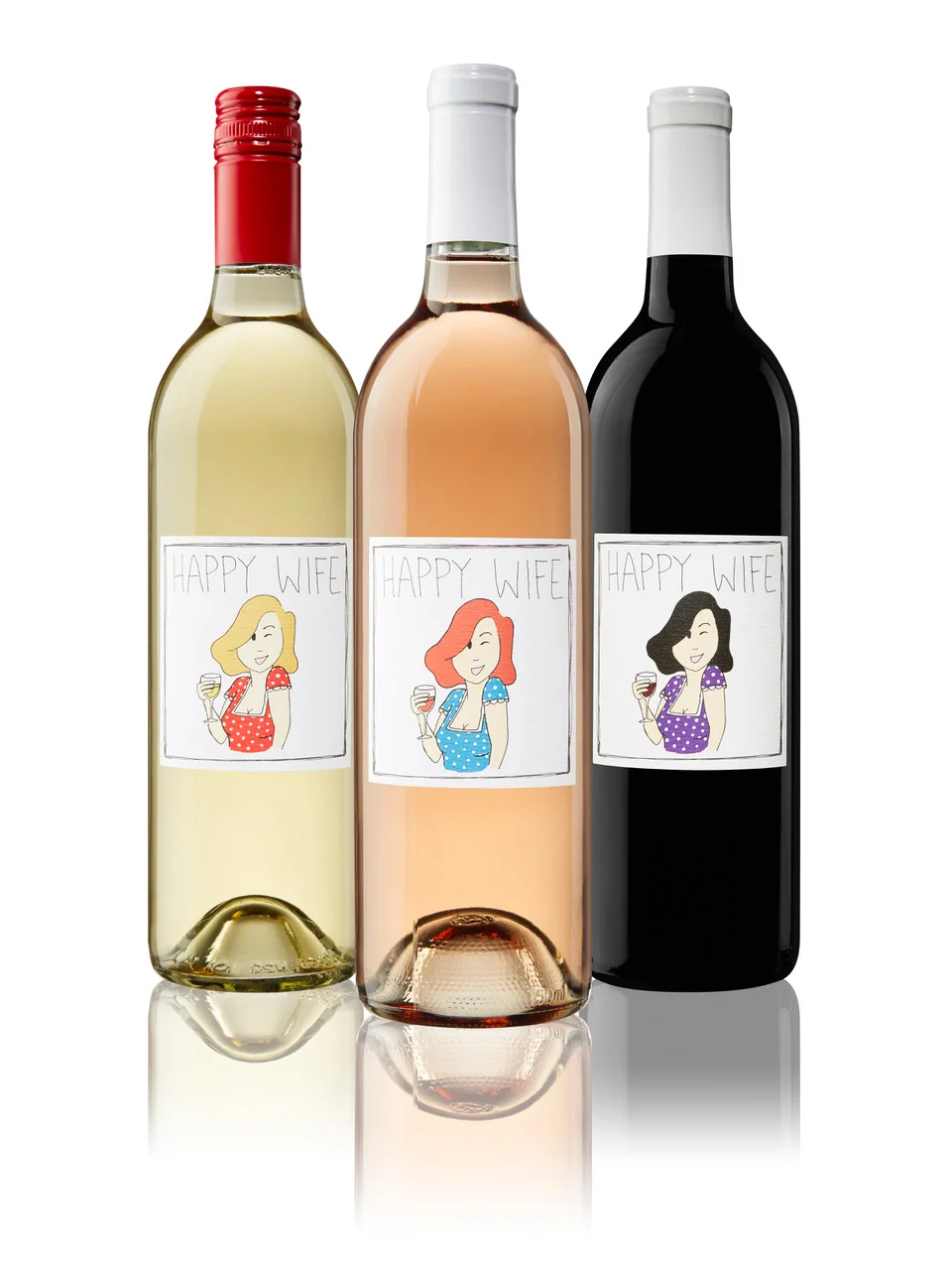 Bottle Shots of Happy Wife White, Rose, and Red