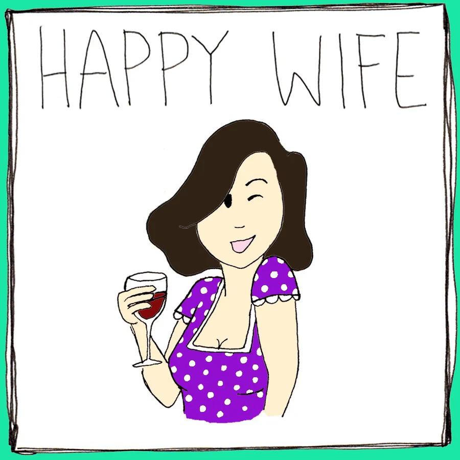 Happy Wife Red Label: Brunette with red wine glass