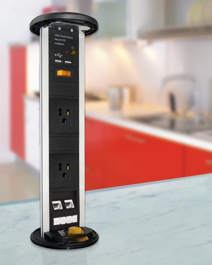 Retractable power station for countertop