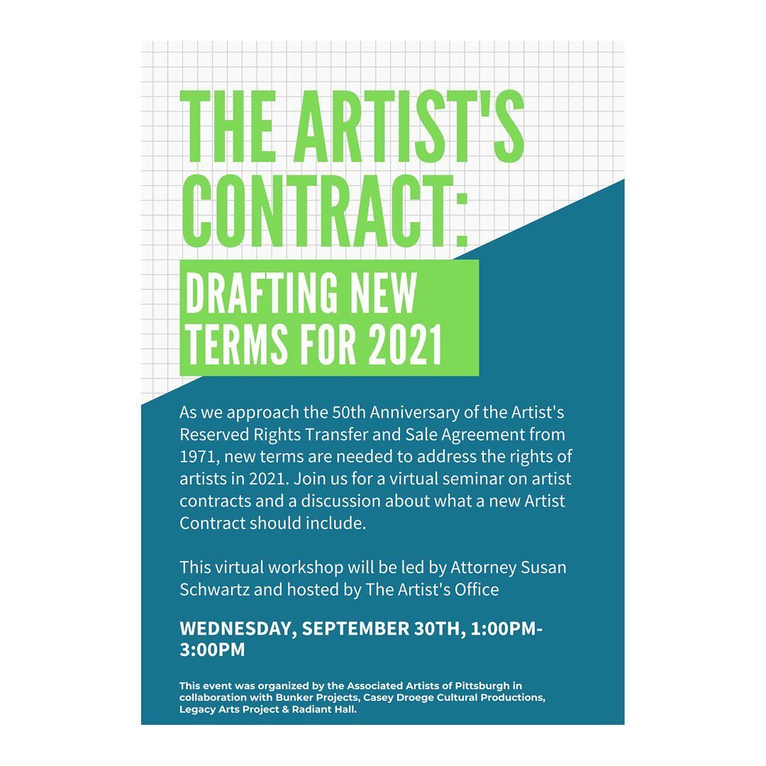 Attention RH Artists⚡️⚡️Join RH and @aap_pgh Wednesday September 30th at 1:00pm for an online workshop: &ldquo;The Artist&rsquo;s Contract: Drafting New Terms for 2021&rdquo;

In this virtual seminar we&rsquo;ll be discussing The Artist Contract and 