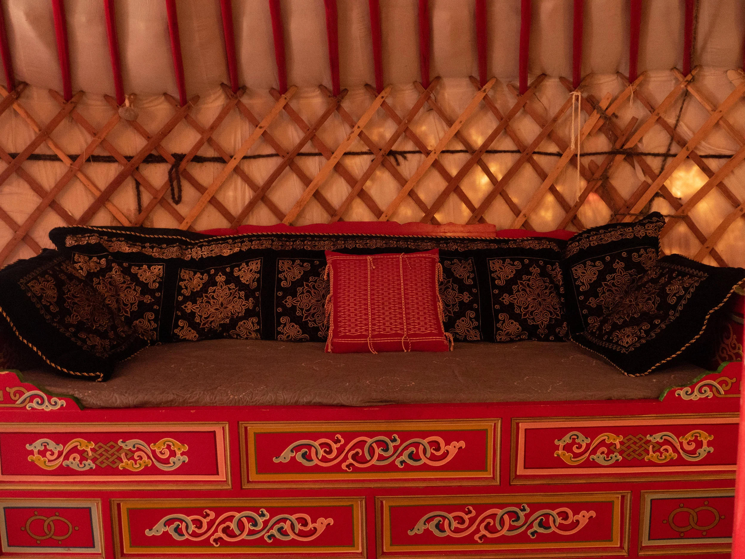 The yurt has space to lounge as well as a breakfast or lunch nook if you choose to dine inside.