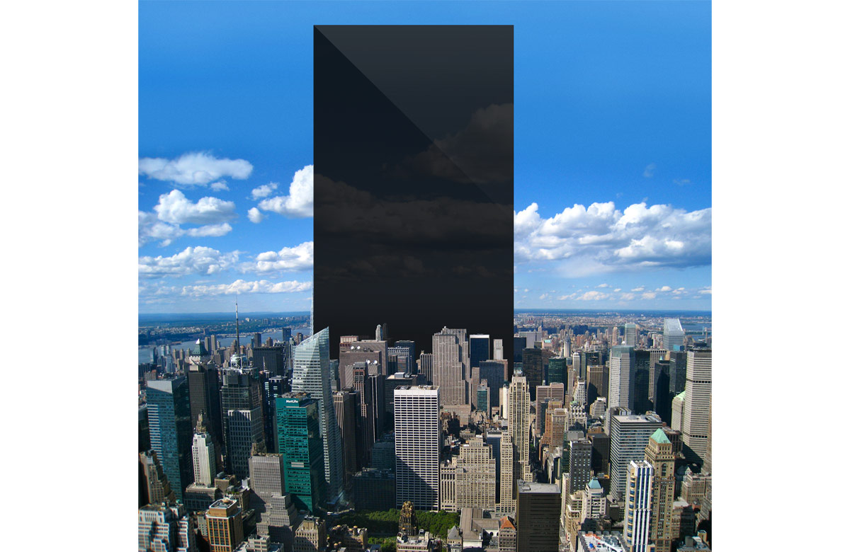 after: created a building made up of the number of iPhone screens that exist in the world