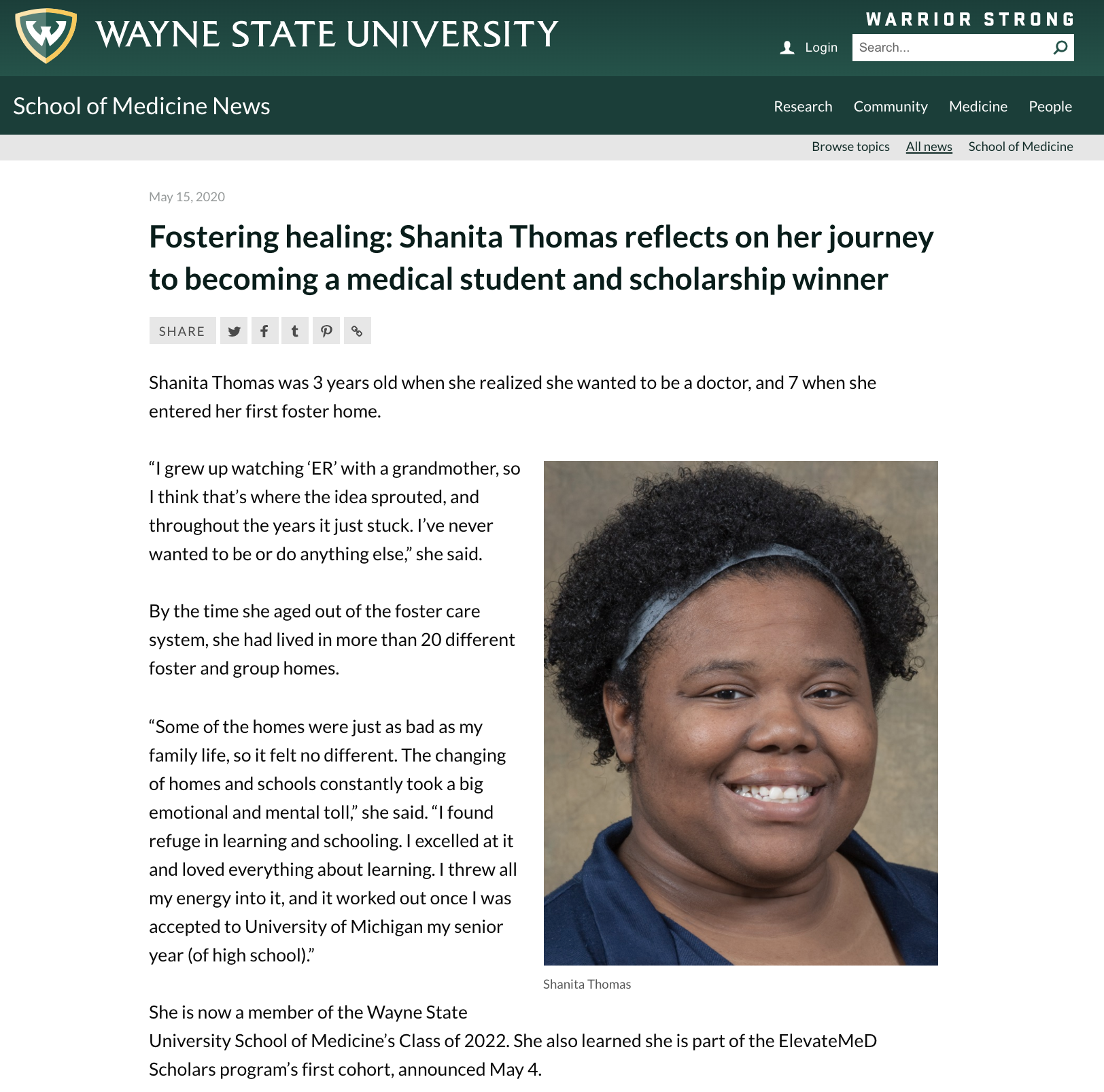 Wayne State University - ElevateMeD Scholar Shanita Thomas