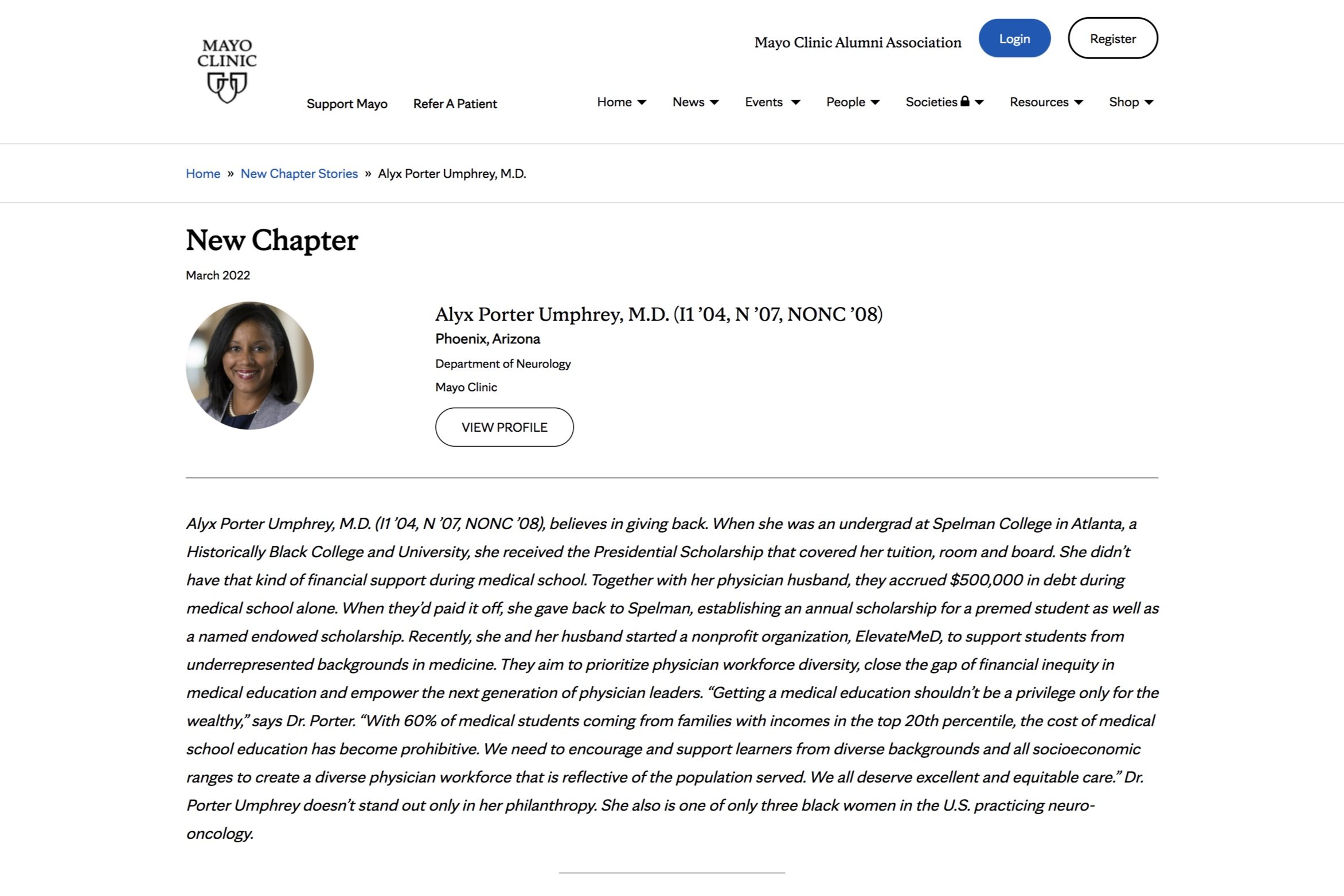 Mayo Clinic - Alumni Feature Dr. Alyx Porter Umphrey