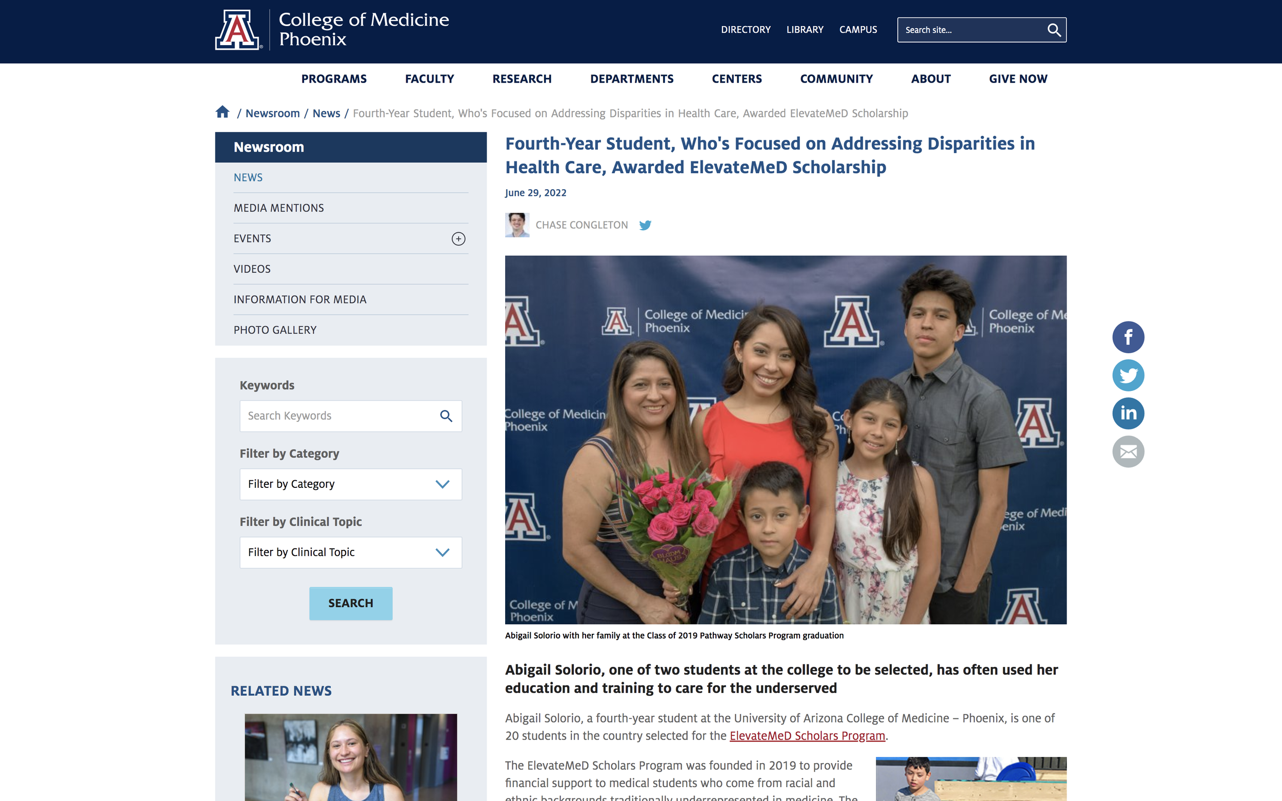 University of Arizona - Phoenix - ElevateMeD Scholar Abigail Solorio