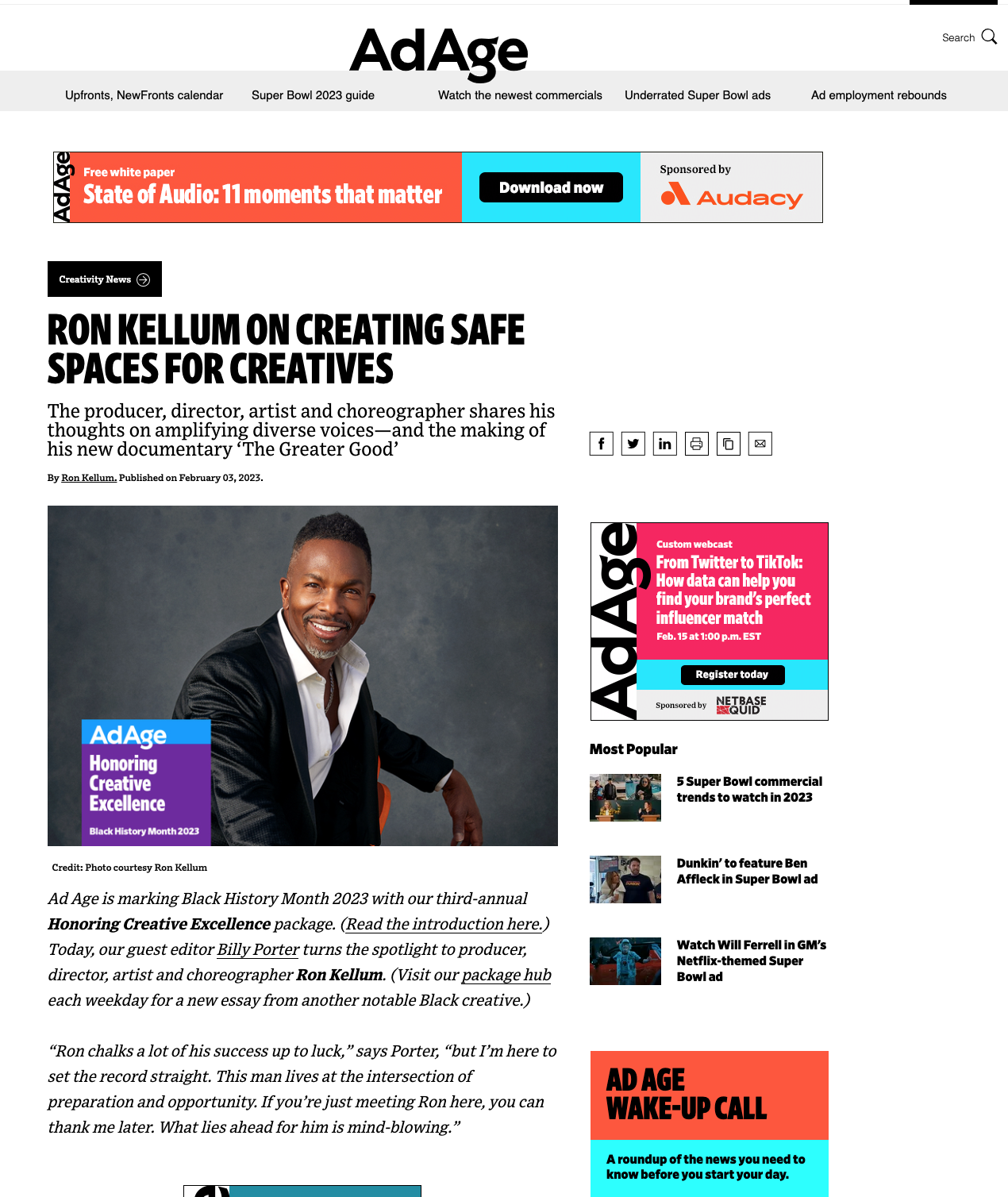 AdAge- Ron Kellum on Creating Safe Spaces for Creatives