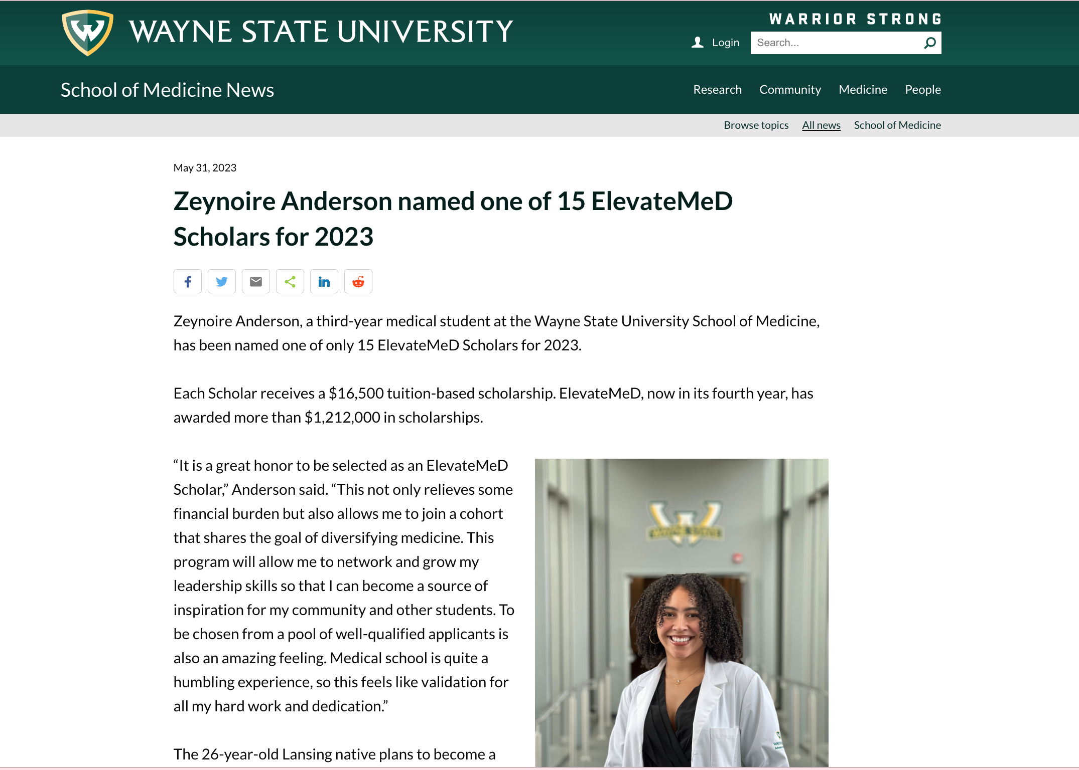 Wayne State University | ElevateMeD Scholar Zeynoire Anderson