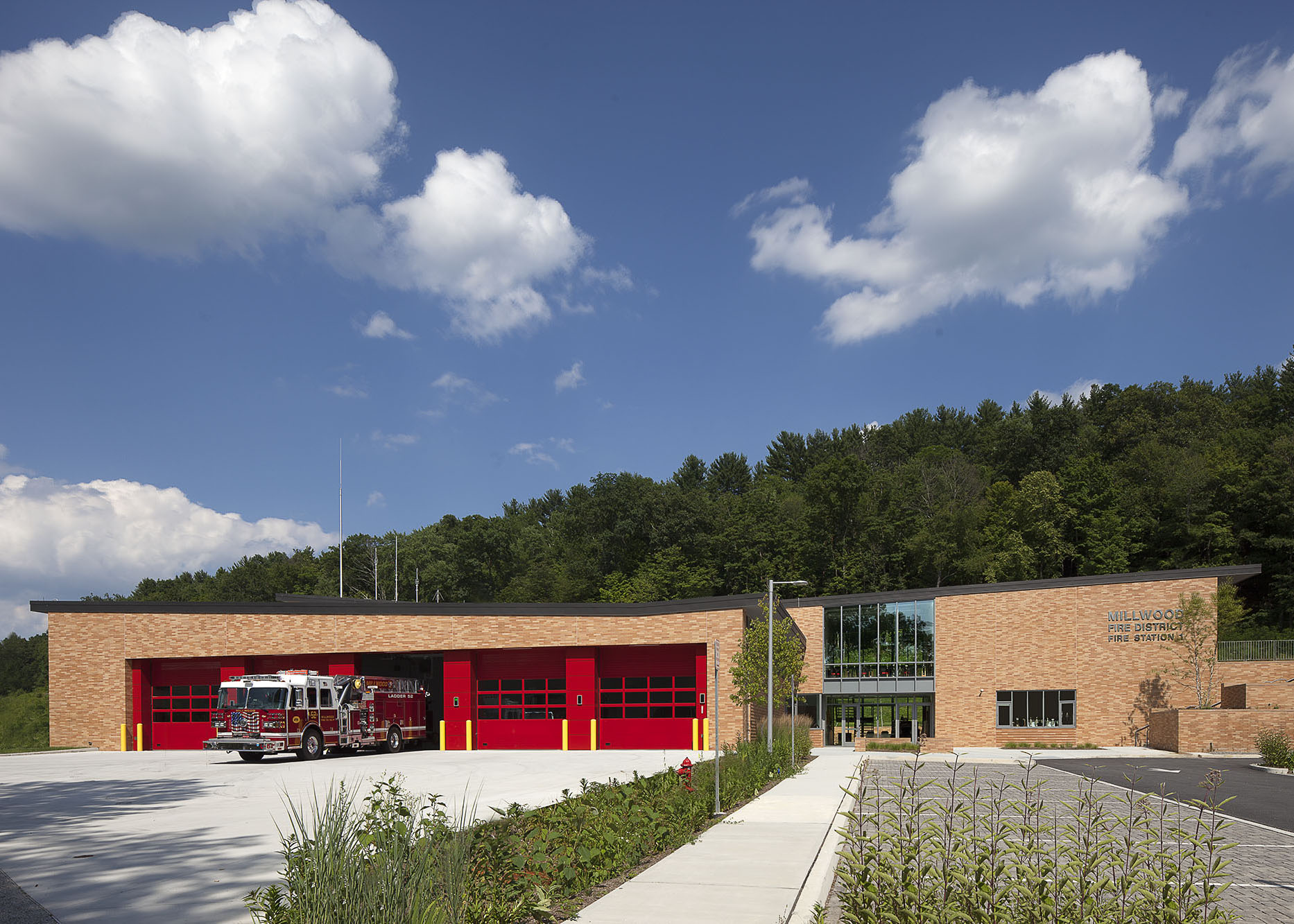 DuBois Millwood modern fire station 02 exterior approach.jpg