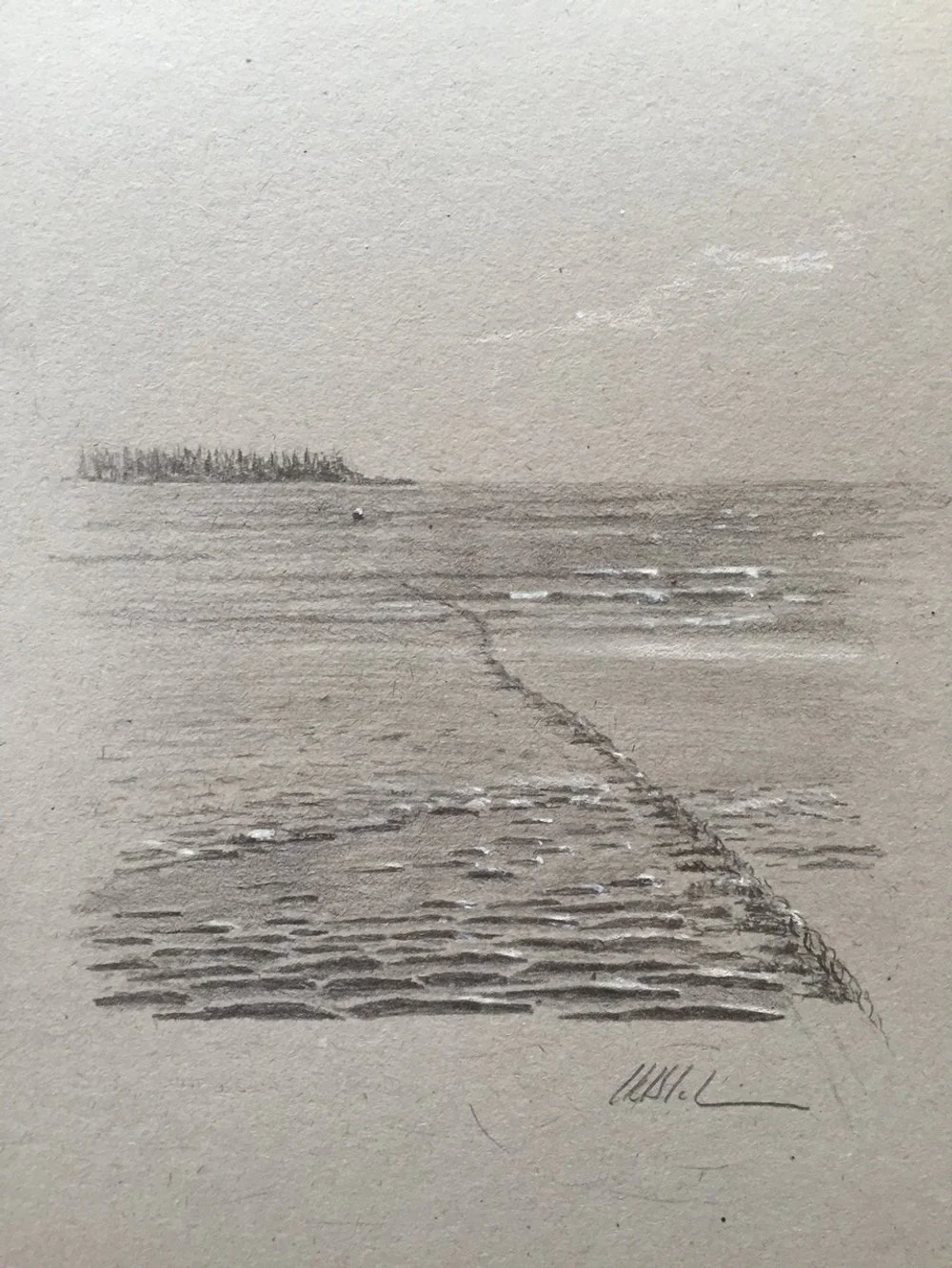 CRESCENT BEACH, graphite on toned paper, 7 x 5
