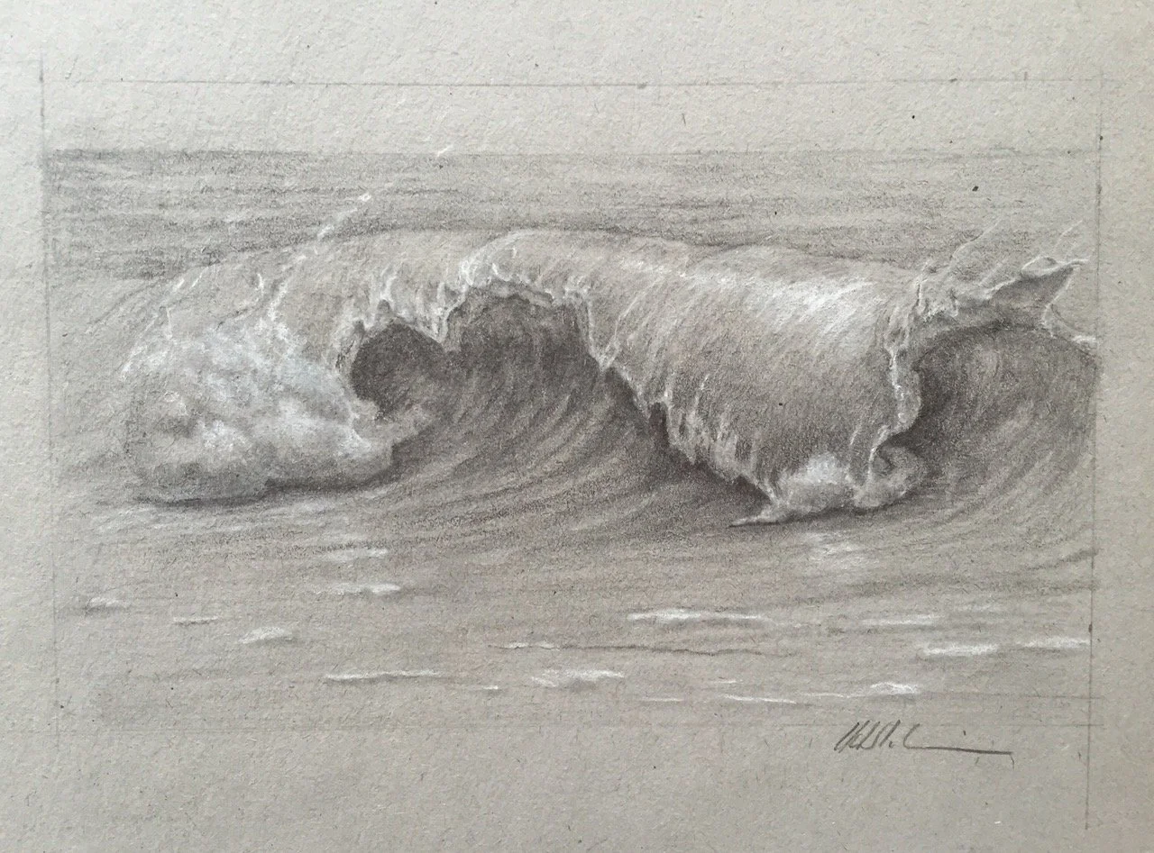 LITTLE MONMOUTH STUDY II, graphite on toned paper, 4 x 6