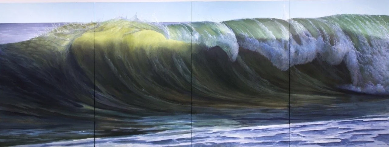 SLANTS II, oil on four canvas panels, 72 x 192