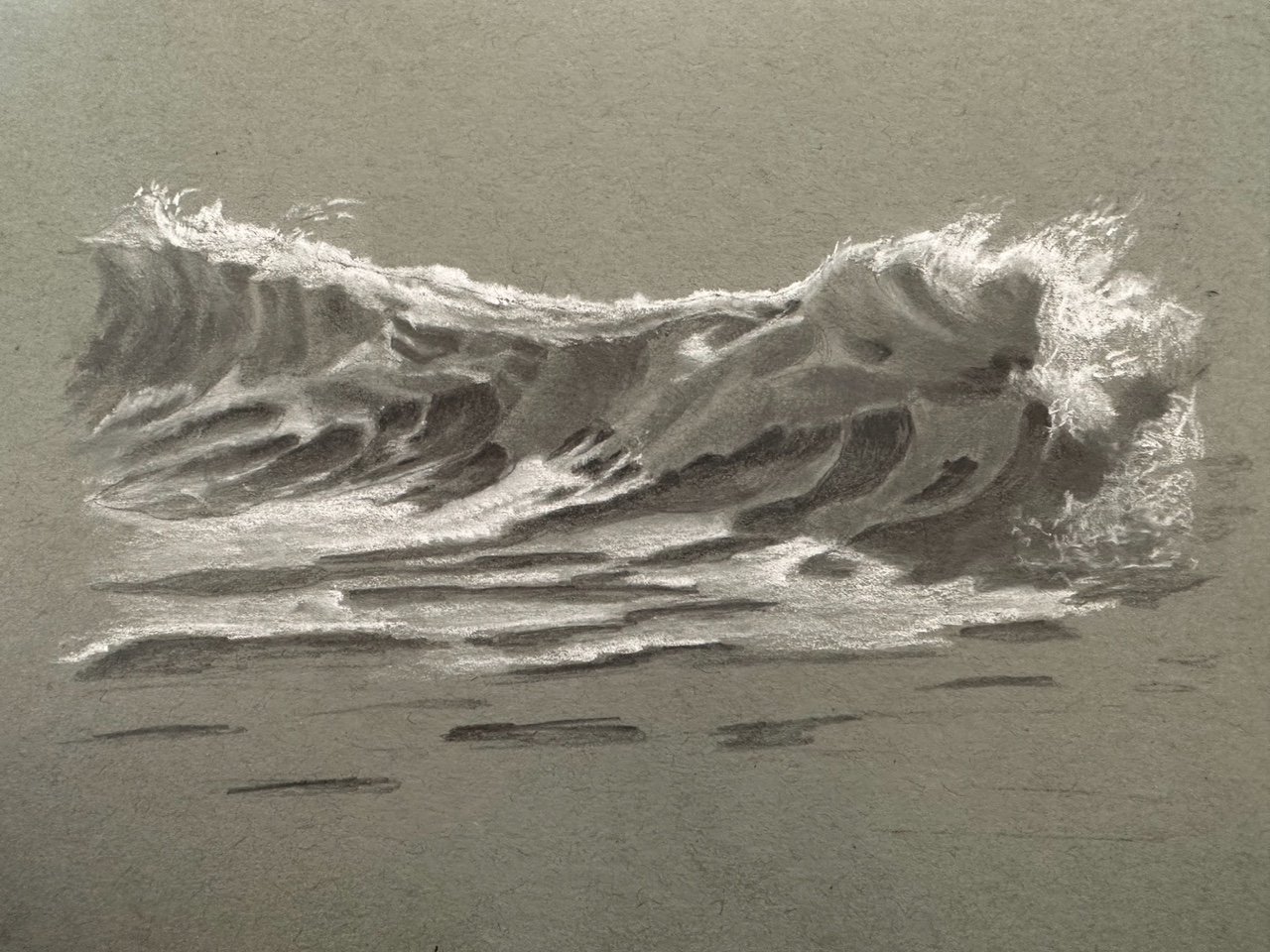 WAVE STUDY, graphite & chalk on toned paper, 4 x 6