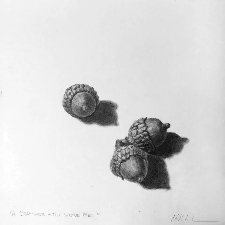 A STRANGER TILL WE'VE MET, graphite on paper, 5 x 5