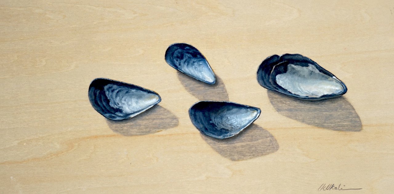 BEACH TRACKS, oil on wood panel, 6 x 12