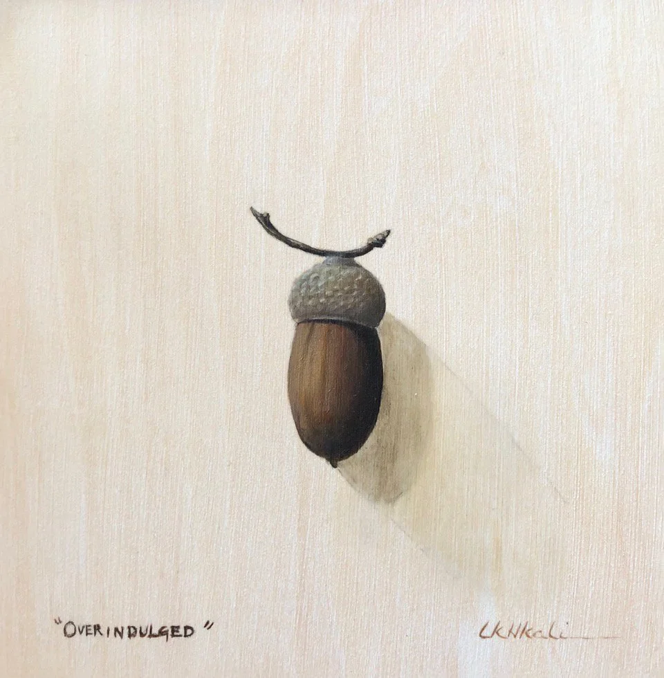 OVERINDULGED, oil on panel, 6 x 6