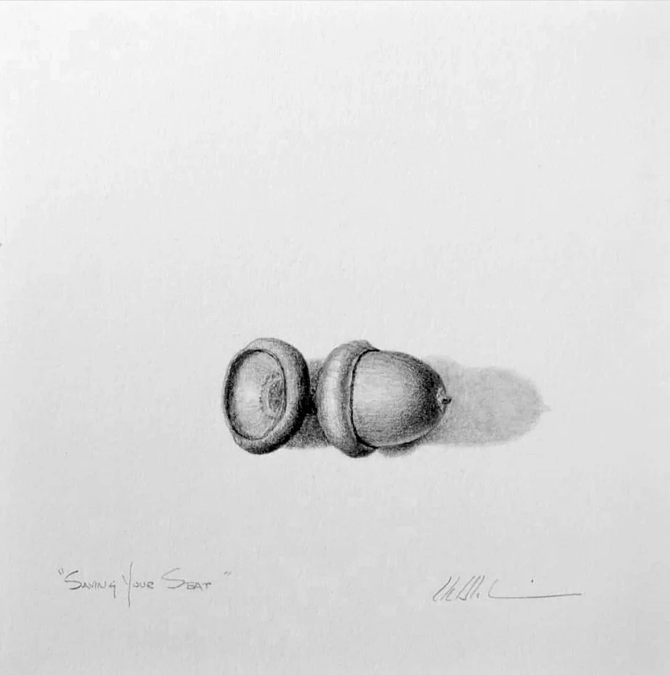  SAVING YOUR SEAT, graphite on paper, 5 x 5 