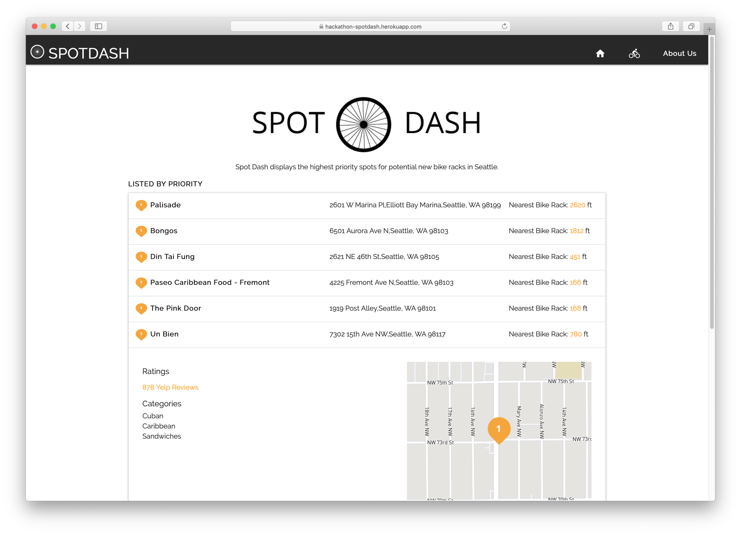 desktop mockup of bike rack locations