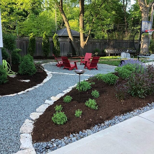 Cool and collected gathering space for the family and friends! A fun detail of the design is all the flagstone around the edge is reused from the foundation of the house! They were so old that the workers found oyster shells in the crevices of the fo