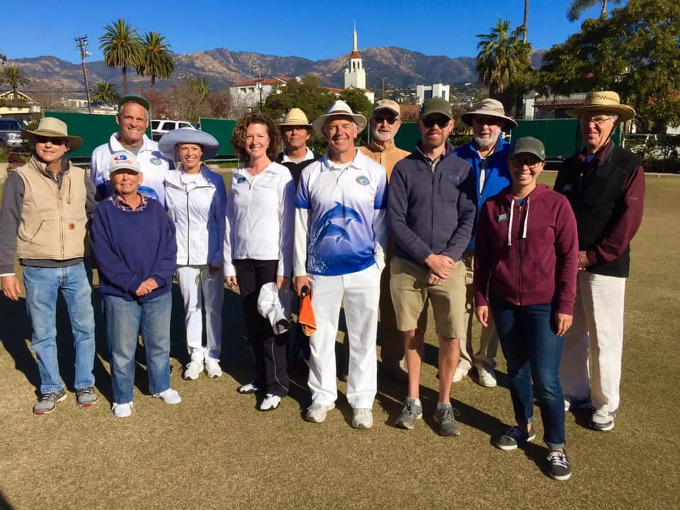 Members — and new friends — from the Laguna Beach Lawn Bowls Club join some club games with our members while in Santa Barbara for vacation