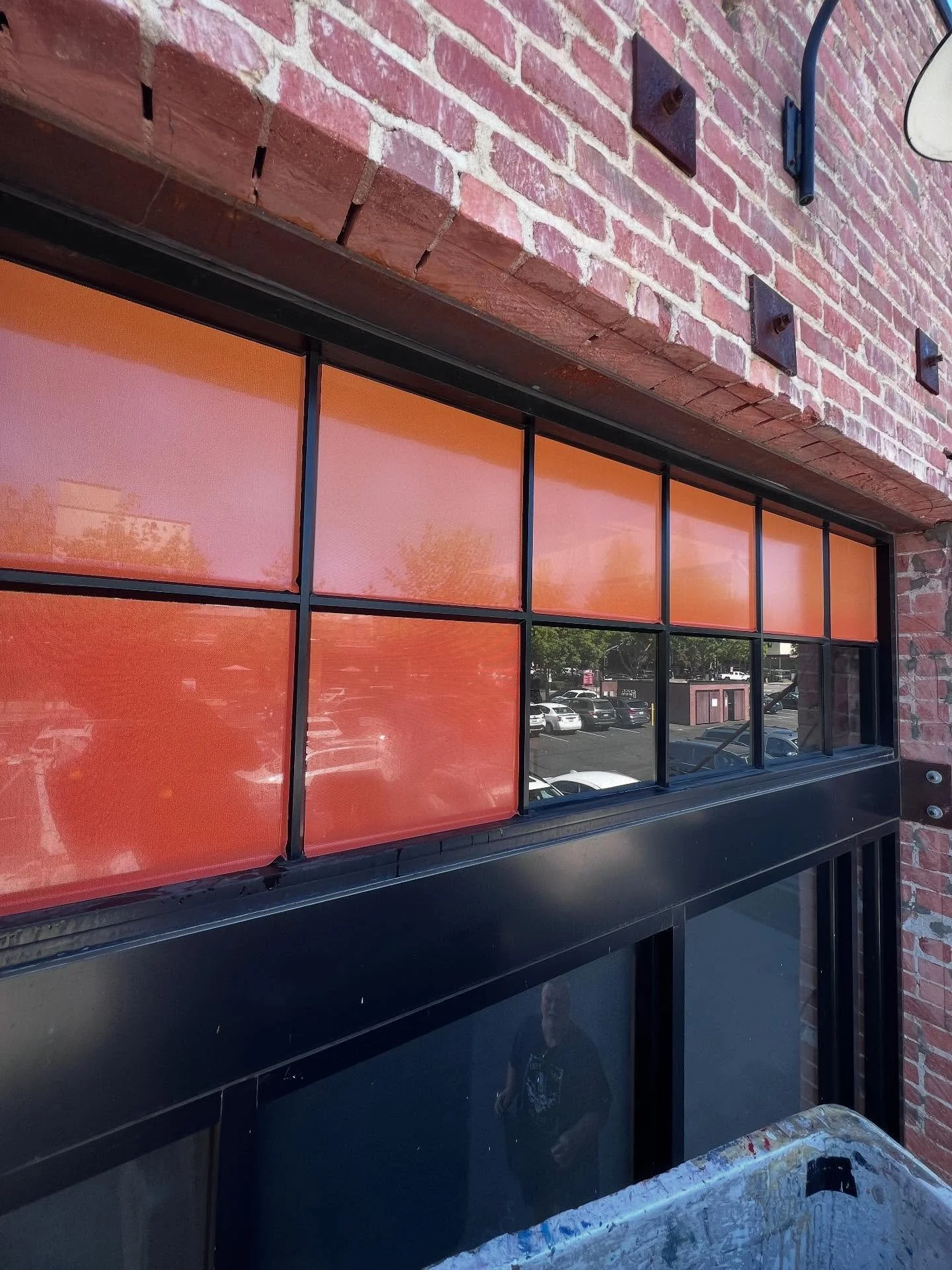 Orange gradient window graphics - a tester for @poppy.bank in Petaluma!