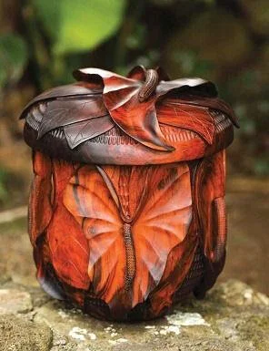Artist Scott Hare’s “Hawaiian Hearts” carved milo calabash is available through Legacy Forest Gifts for the planting of 330 Koa Legacy Trees.