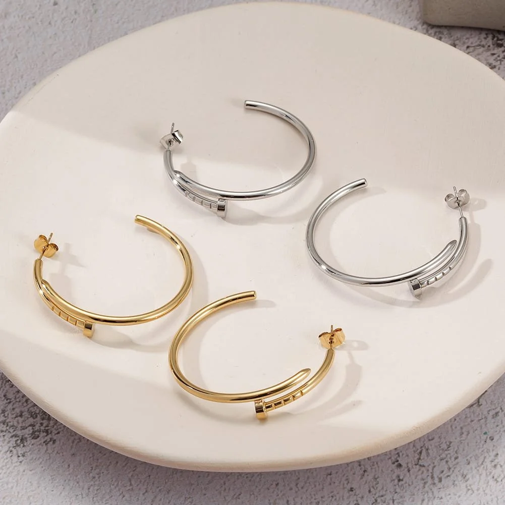 Large Nail Hoop Earrings