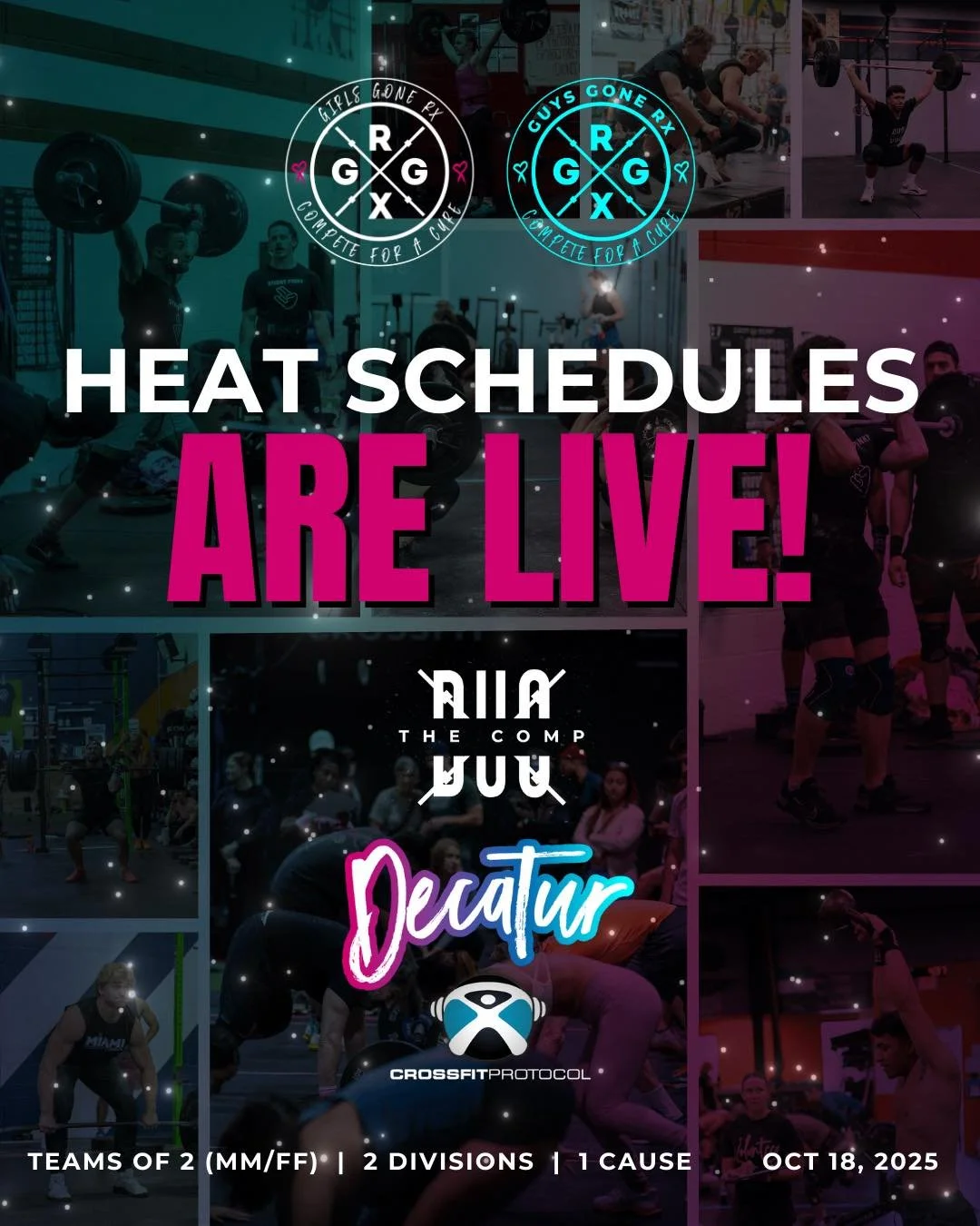 Heat schedules are LIVE! Time to check your inbox to see when you and your team will hit the floor. ⏰

Get ready to crush it&mdash;October 18th is coming fast! 💪

#competeforacure #crossfit #competition