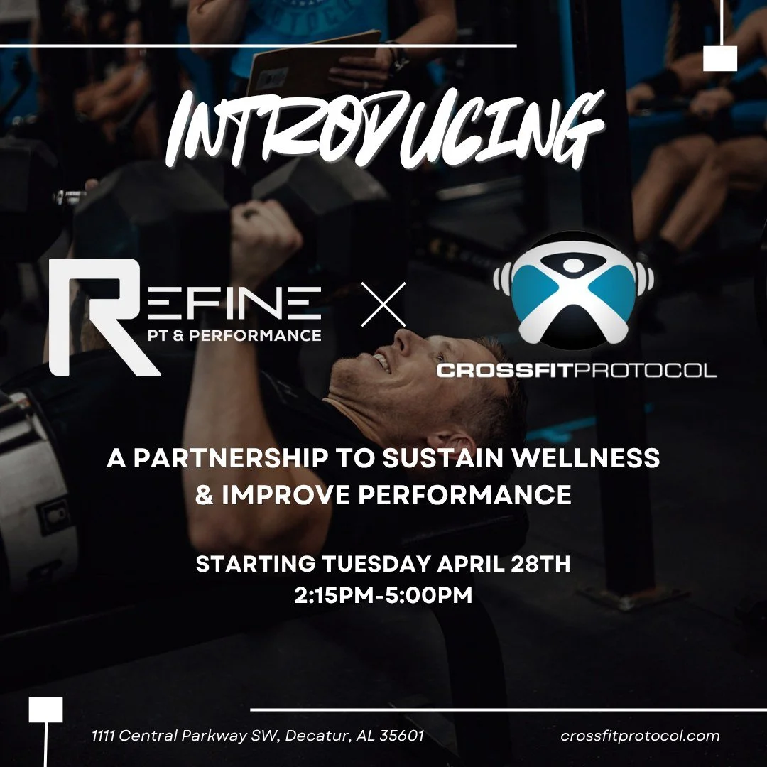 We're excited to be bringing Refine PT &amp; Performance into CrossFit Protocol on Tuesday afternoons!
Refine is your on-site resource to keep you moving well and address any aches and pains that may arise. 

If you would like to book a session email