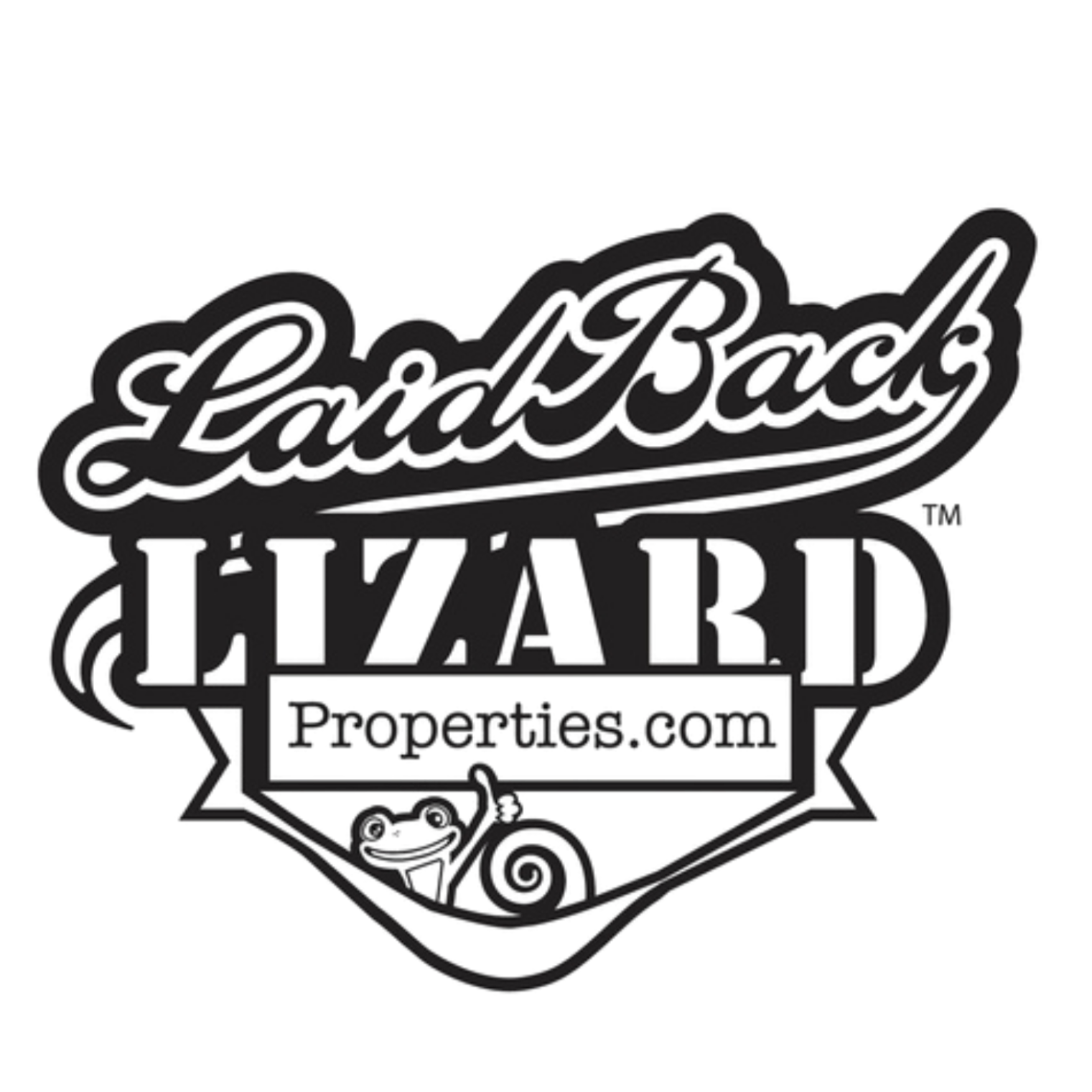 A logo with the text 'LandBack' written in a cursive style above the word 'HIZARD' in bold capital letters, and a website URL 'PropertieS.com' below, with a small frog illustration at the bottom left corner.