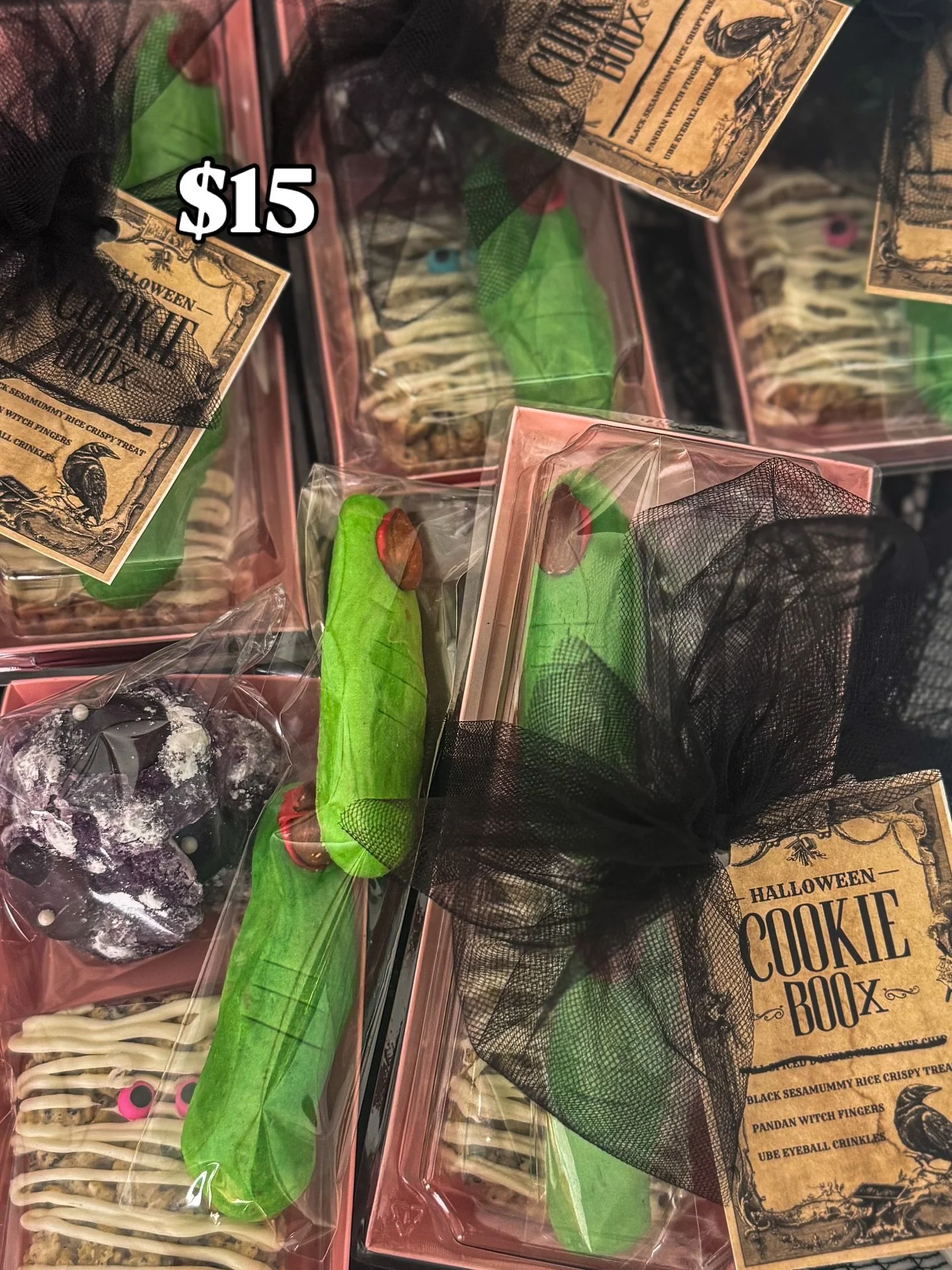 Is it your lucky day? If you missed the Halloween Cookie BOOx before it sold out, I have a few extra mini cookie boxes available! Mini Book boxes include 1 fall spiced double chocolate chip cookie, 2 ube crinkle eyeball cookies, 1 black sesaMUMMY ric