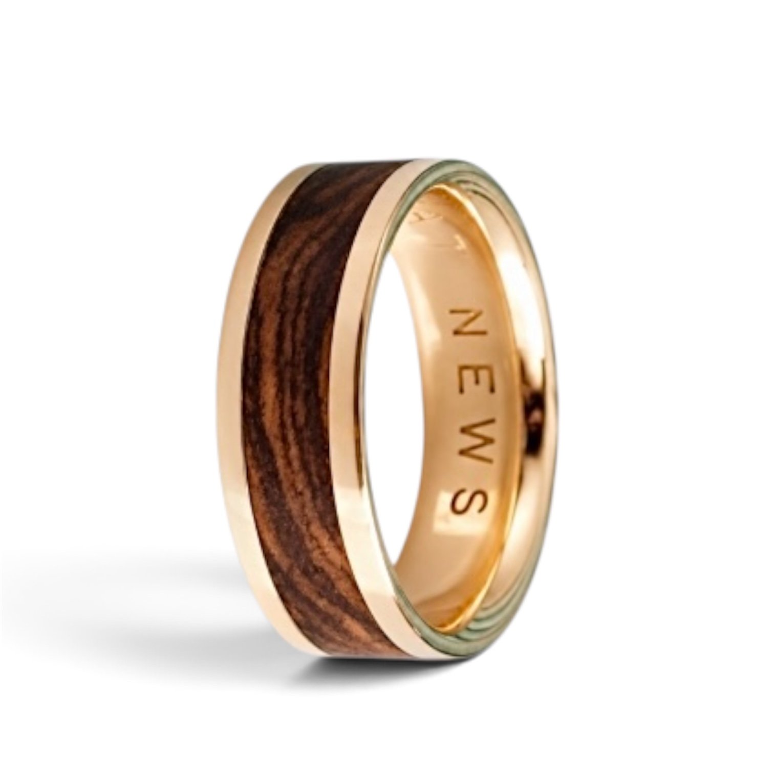 Bocote wood in 10karat yellow gold on white background