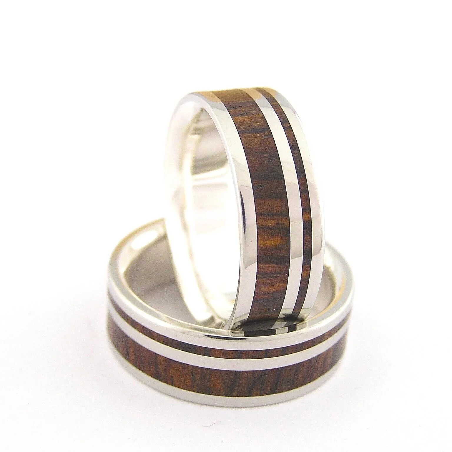 The Testa - Cocobolo Wood in White Metal Ring