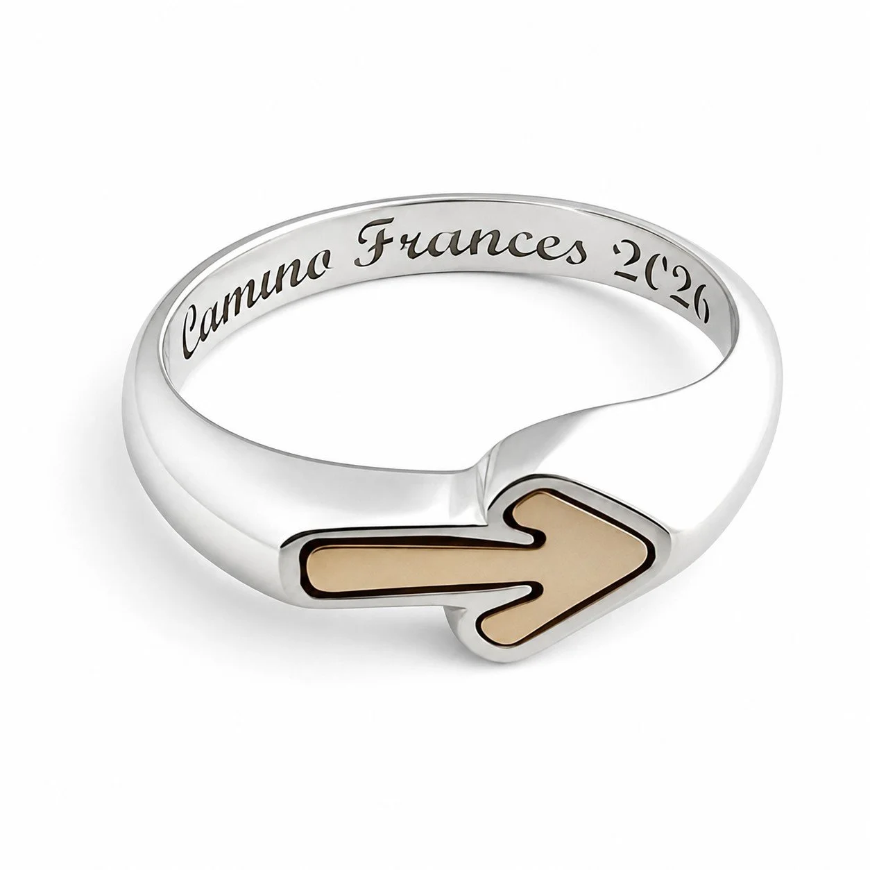 Gold Arrow of the camino silver ring for her with inside engraving
