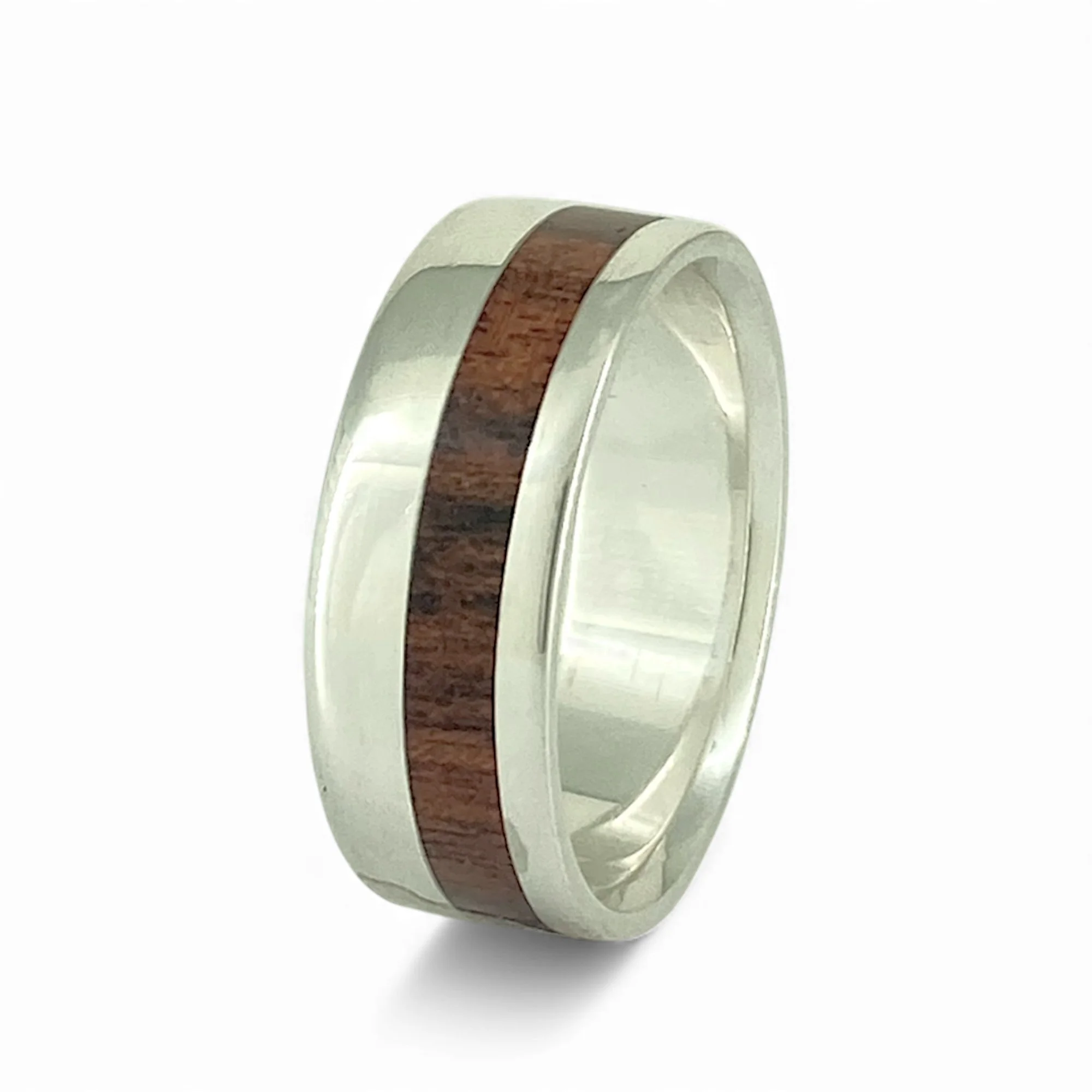 Bubinga wood strip, off-centre in Silver Ring