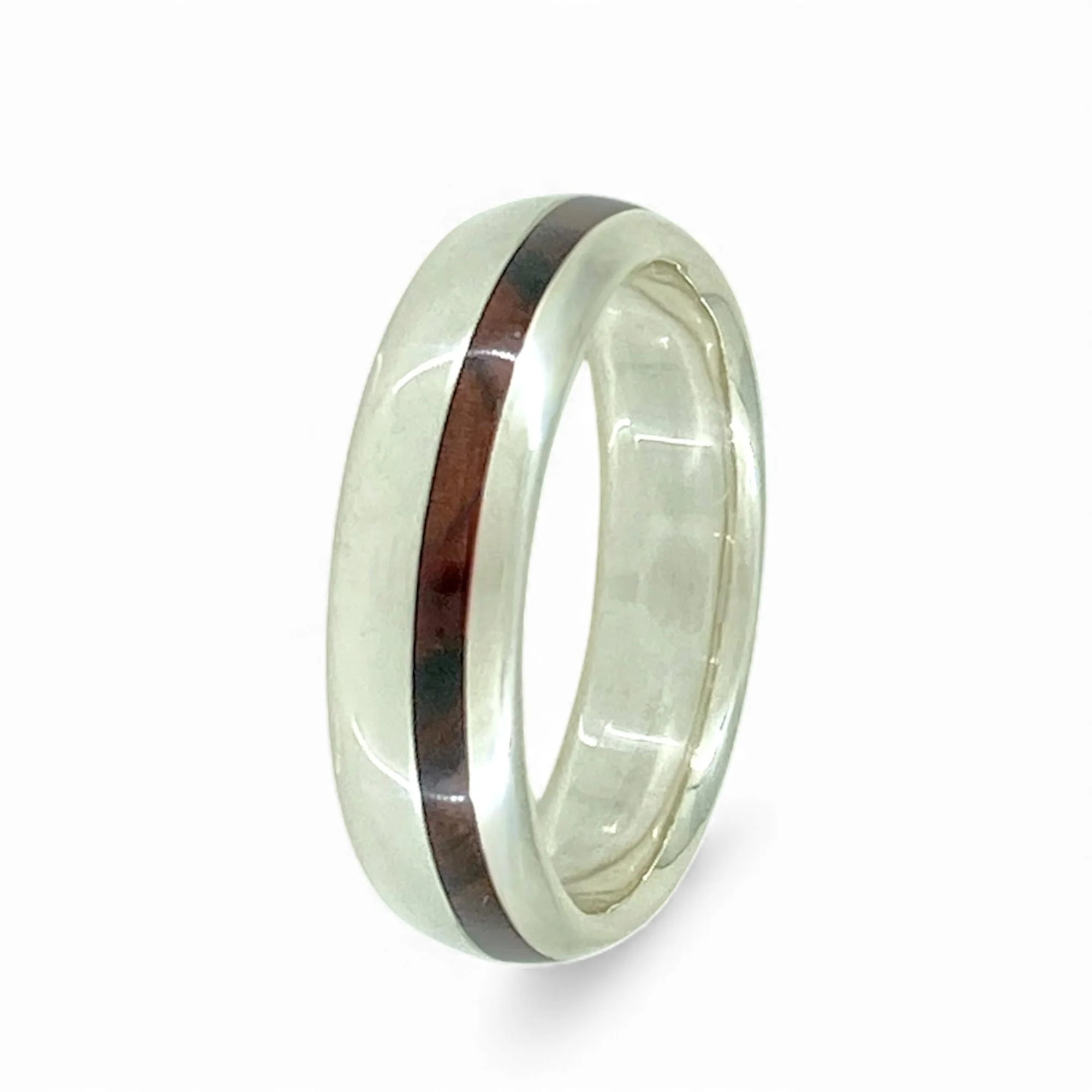 Honduras Rosewood Off-centre in Half-Round Silver Ring